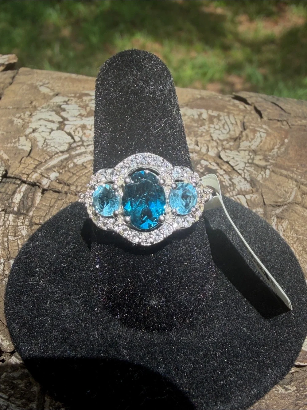 Rhodium over 925 SS London, Sky Blue, & white Topaz Ring - Picture 1 of 1